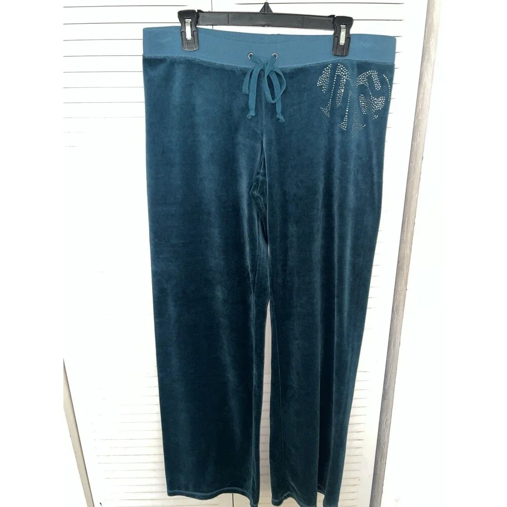 Juicy Couture Sweatpants Womens L Velour Drawstring Track Pants 2000s Bling New
